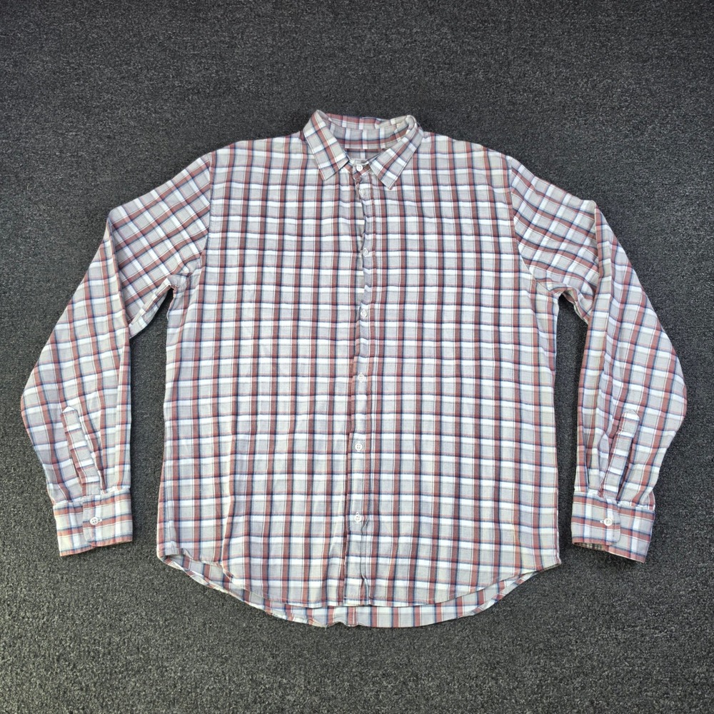 Frank & Eileen Paul Shirt Plaid Red Blue Mens Medium Italian Cotton Button Up